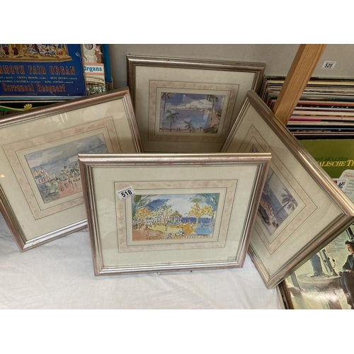 518 - A set of 4 unusual style prints in silver coloured frames