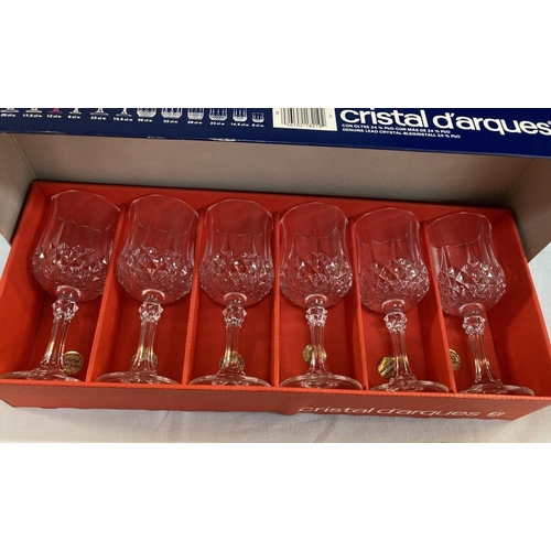 433 - A box of 6 crystal wine glasses & A boxed set of 4 Bohemia glasses