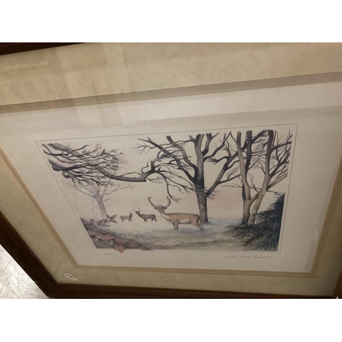 454 - 2 Framed & Glazed limited edition prints by Carole Anne Teasdale of a fox 47/300 & Deer 1/300