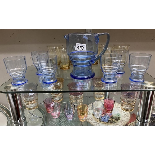 469 - A good lot of vintage glasses including Bristol blue jug & glasses etc