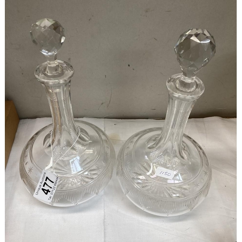 477 - 2 Cut glass decanters. 1 Stopper A/F