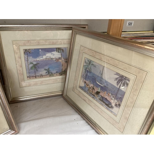 518 - A set of 4 unusual style prints in silver coloured frames