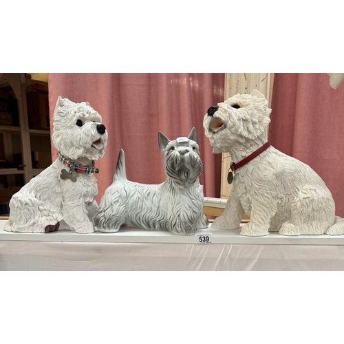 539 - 3 Large terrier dog figures