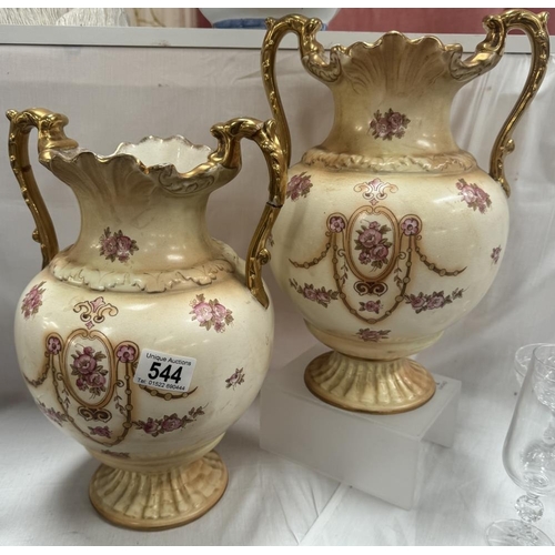 544 - A pair of crown devon 2 handled vases A/F