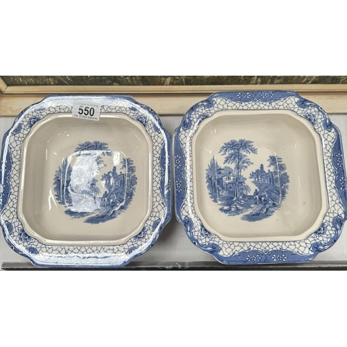 550 - 2 Blue & White unlidded tureens