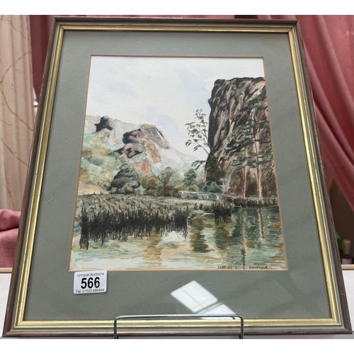 566 - An unsigned watercolour of Ilam Rock, Dovedale. 39 x 46cm