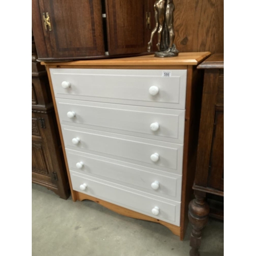 586 - A pine painted front 5 drawer chest of drawers 80 x 94 x 40cm