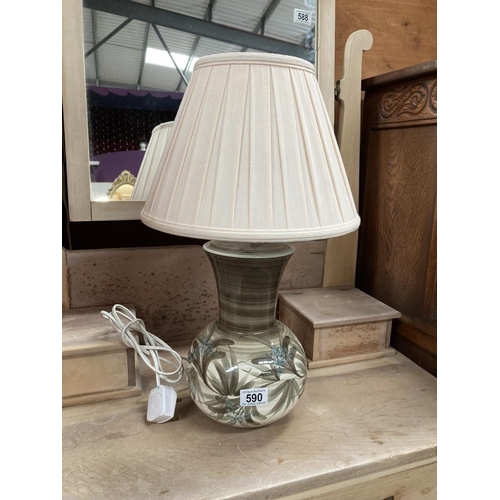 590 - A green glazed pottery table lamp