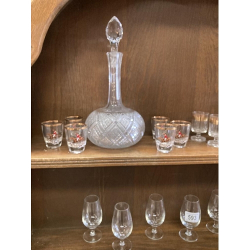 593 - 2 Decanters & 3 sets of 6 glasses