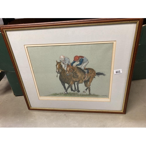 603 - A painting of 2 race horses signed C.S Towe 92