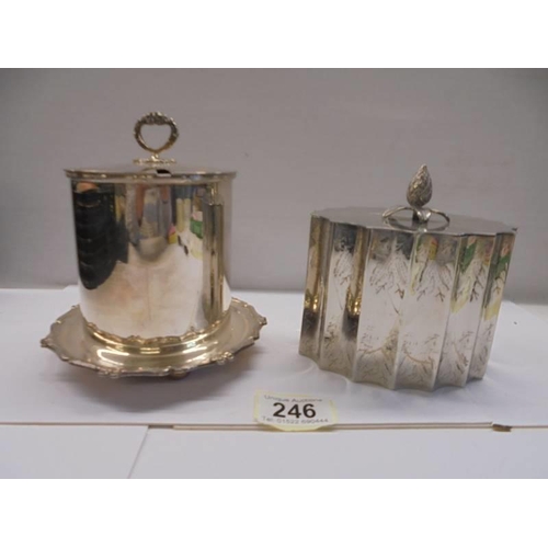 246 - A good quality silver plate tea caddy and a silver plate conserve pot (missing liner).