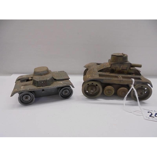 249 - Two tin plate tanks, one marked Germany.