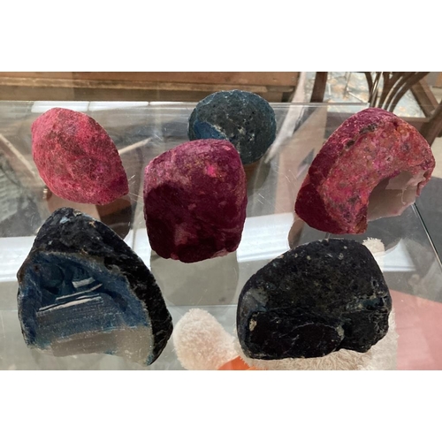 630 - 3 Pink & 3 blue pieces of agate geode