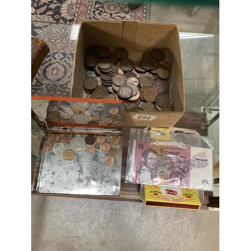 644 - A box of pre-decimal UTC coins etc including Australian bank notes