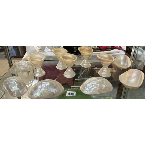 648 - A quantity of mother of pearl shell goblets & bowls