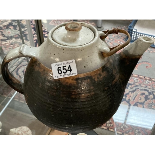 654 - A large pottery studio teapot