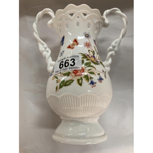 663 - A Lattice top Aynsley vase (Flowers & Butterflies)