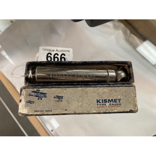 666 - A Schrader balloon tyre gauge in original box.