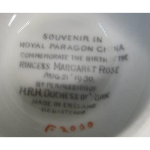 259 - A Paragon trio and a Paragon cup & saucer to commemorate the birth of Princess Margaret Rose, Aug. 2... 