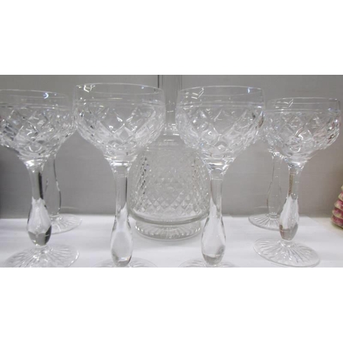 277 - A super quality cut glass decanter and six cut glass stemmed glasses. COLLECT ONLY.