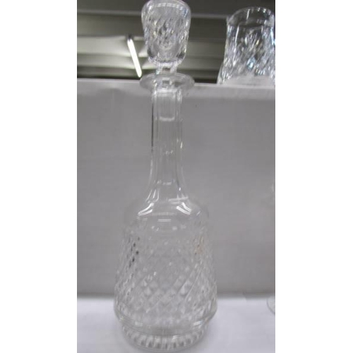 277 - A super quality cut glass decanter and six cut glass stemmed glasses. COLLECT ONLY.