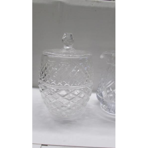 278 - A cut glass biscuit/cookie jar, jug and 3 half pint tankards., COLLECT ONLY.