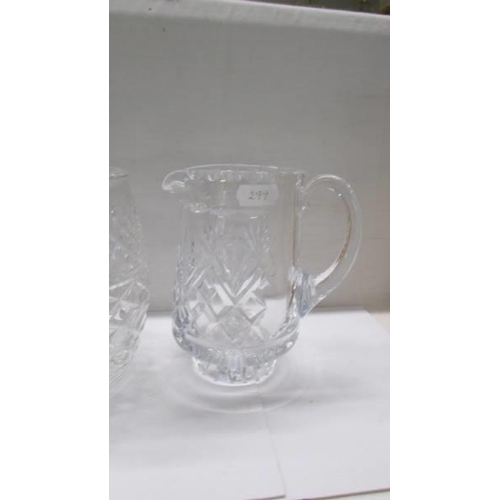 278 - A cut glass biscuit/cookie jar, jug and 3 half pint tankards., COLLECT ONLY.