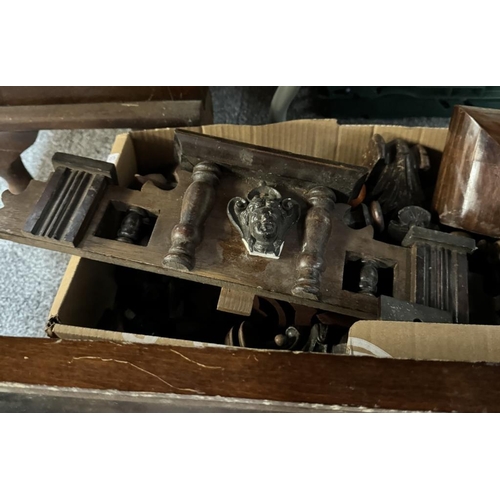 790 - A Vienna wall clock case & A large box of clock finials