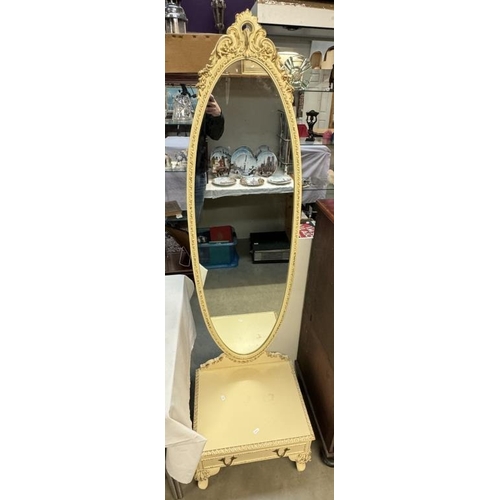 790A - A French style cream cheval mirror on stand with drawer to base. COLLECT ONLY