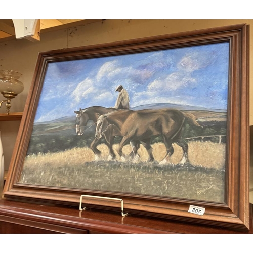 805 - An oil on canvas of working heavy horses by M.T.Cuffling