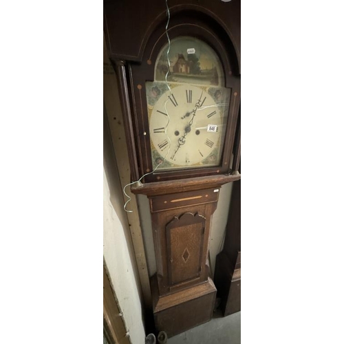 848 - A Grandfather clock with key, Pendulum & weights (Needs work to get operating)