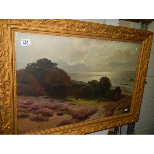 401 - A pair of early 20th century coastal scenes, possibly Cornwall, image 72 x 46 cm, frame 87 x 62 cm, ... 