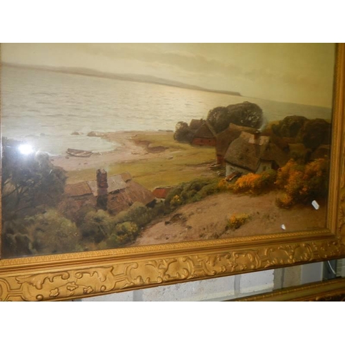 401 - A pair of early 20th century coastal scenes, possibly Cornwall, image 72 x 46 cm, frame 87 x 62 cm, ... 