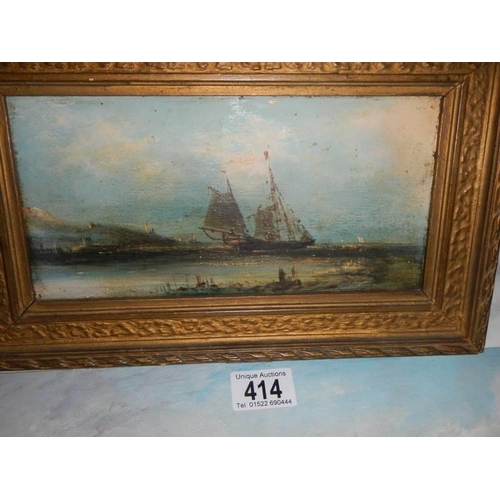 414 - An unframed oil on board rural scene and a framed oil on board nautical scene, COLLECT ONLY.