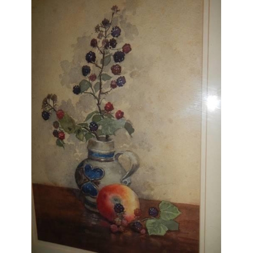 415 - A framed and glazed still life watercolour featuring blackberries, COLLECT ONLY.