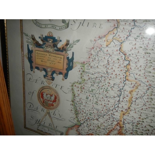 421 - Two framed and glazed maps being Derbyshire and Wales, COLLECT ONLY.