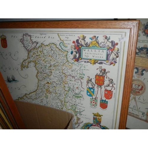 421 - Two framed and glazed maps being Derbyshire and Wales, COLLECT ONLY.