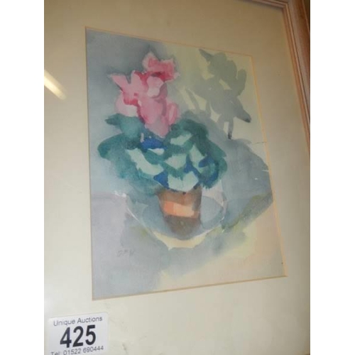 425 - A framed and glazed painting signed Gertrude White. COLLECT ONLY.