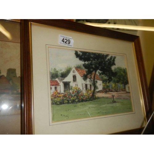 429 - Three framed and glazed watercolour cottage scenes, COLLECT ONLY.