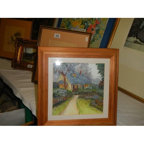 429 - Three framed and glazed watercolour cottage scenes, COLLECT ONLY.