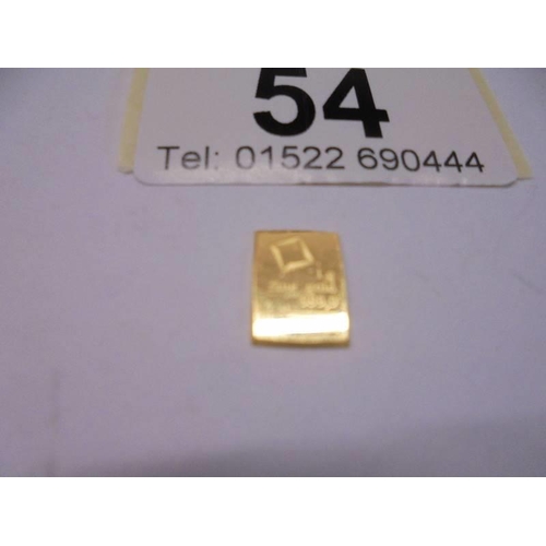 54 - A 1 gram fine gold bar, (24 carat).