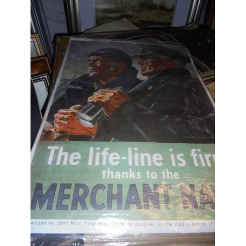 432 - Three Russian posters and a Merchant Navy poster.