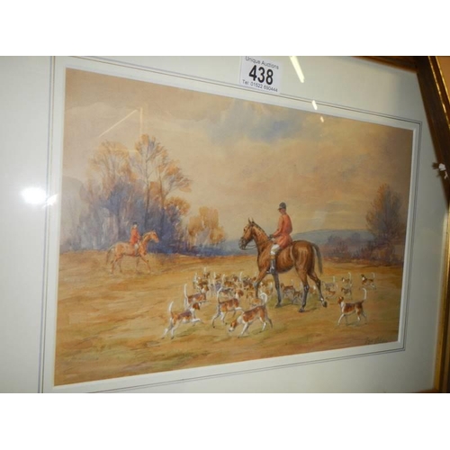 438 - A framed and glazed watercolour 'The Hunt' signed Joe Allen, COLLECT ONLY.