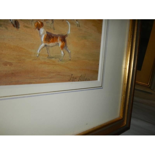 438 - A framed and glazed watercolour 'The Hunt' signed Joe Allen, COLLECT ONLY.