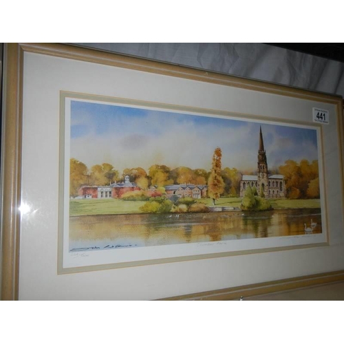 441 - Three good framed and glazed prints featuring churches. COLLECT ONLY.