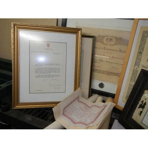 444 - A good lot of old certificates and other documents including framed examples, COLLECT ONLY.