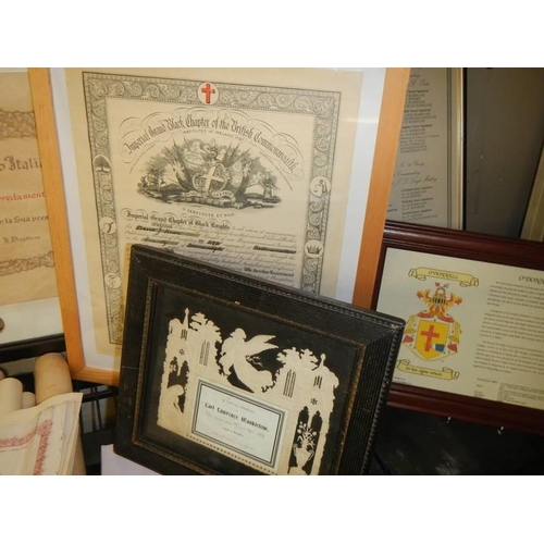 444 - A good lot of old certificates and other documents including framed examples, COLLECT ONLY.