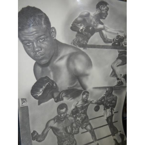 447 - Four boxing champions prints including Mohamed Ali, all with stamps, COLLECT ONLY.