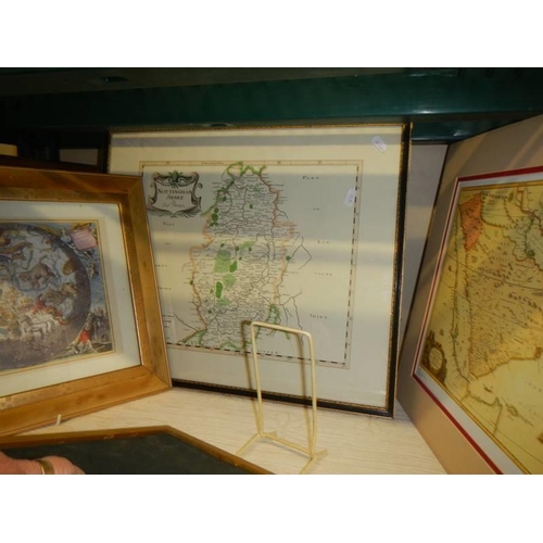 453 - Four framed and glazed maps and one other including Nottinghamshire, The Falklands etc., COLLECT ONL... 