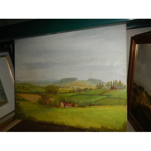 454 - Two oils on canvas, and oil on board and a framed & glazed watercolour rural scenes, COLLECT ONLY.